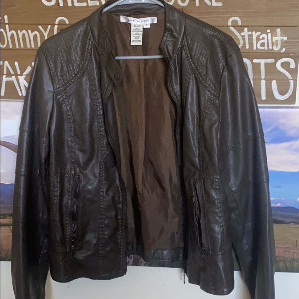 Brown Bomber Jacket - Faux Leather